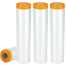 ZYNERY 4 Pack Plastic Dust Sheet Rolls, Masking Film Rolls with Self-Adhesive Tape, 2.4x20m Drop Film Masking Tape for Painting Decorating Covering