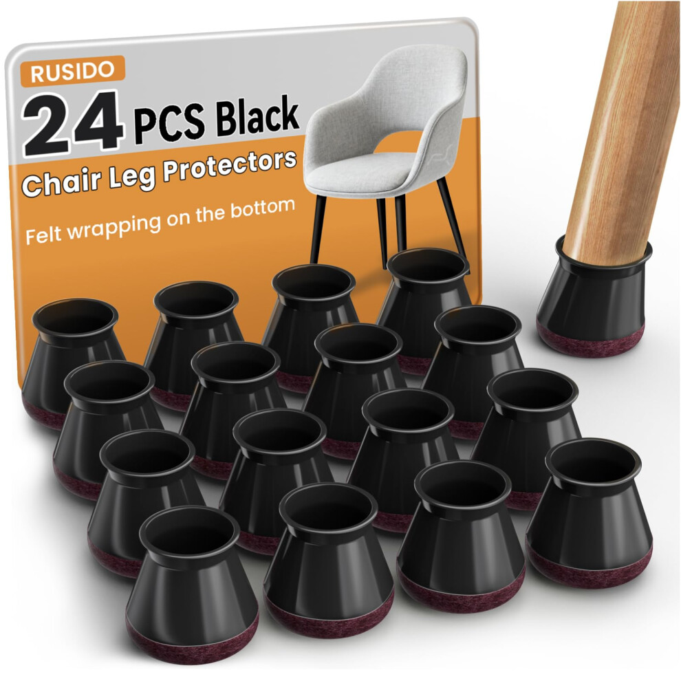 24Pcs Chair Leg Floor Protectors, Black Silicone Chair Leg Cover Caps For Hardwood Floors, Furniture Feet Protector Pads, Reduce Noise And Protect 5051222363102