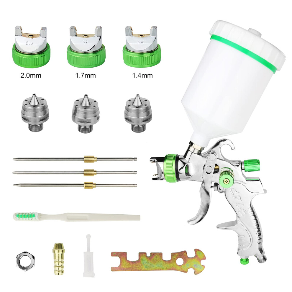 Hvlp Gravity Feed Air Spray Gun, 600Cc Cup Paint Sprayer With 3 Nozzles 1.4Mm 1.7Mm 2.0Mm Pro Painting Tool For Car Primer, Surface Painting, Coatings 5051222364987