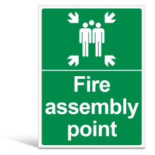 V Safety Fire Assembly Point Sign with Family Icon - Outdoor Emergency Meeting Point Signage - 300mm x 400mm Portrait, 1mm Rigid Plastic, Green &