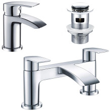 Hapilife Bath Tap and Basin Mixer Tap Set with Slotted Pop up Waste Waterfall Bathroom Sink Taps Cloakroom Bathtub Tub Filler Tap Mixers Monobloc