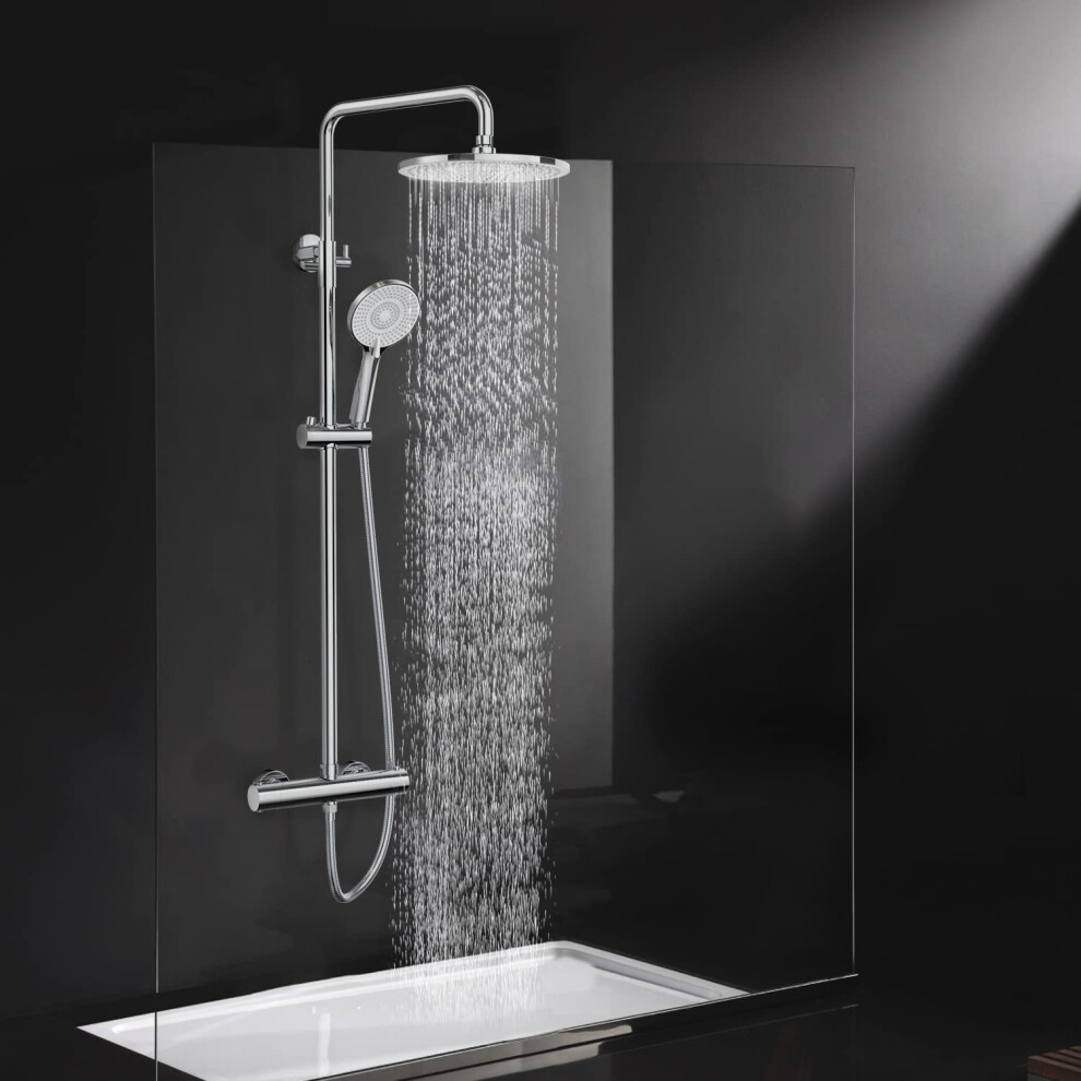 Rainsworth Thermostatic Shower Mixer Set Chrome, 25Cm Round Overhead Rainfall Shower, 3 Jet Types Handheld Shower, Height Adjustable Shower System 5051222368497