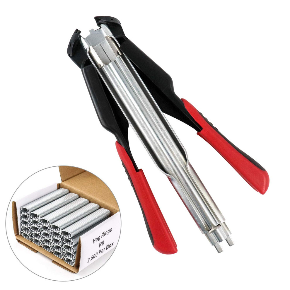 Qwork? Hog Ring Pliers Automatic Fencing Kit C-Type Clip Fencing Pliers With 2500Pcs Galvanised Fence Hog Ringsfor Wire Mesh Pet Cages Car Mattresses 5051222367681