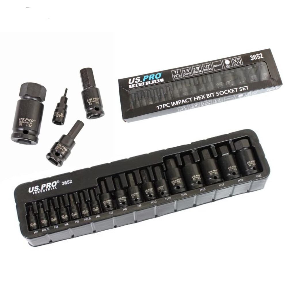 Us Pro Industrial 17Pc Impact Hex Bit Socket Set Mixed Drive 2Mm - 22Mm 5051222366738