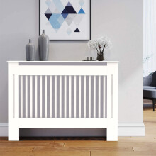 High Radiator Cover Wood Cabinet: External 92cm Height White Medium Heater Covers Internal Heights 90cm Vertical Slats Modern Tall Radiator Shelf