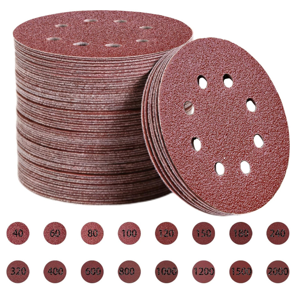 Toowood 200Pcs 125Mm Sanding Discs, 8-Hole Dustless Hook & Loop Sand Paper, 40-2000 Multi-Grit Professional Abrasive Discs For Orbital Sander, 5051222367261