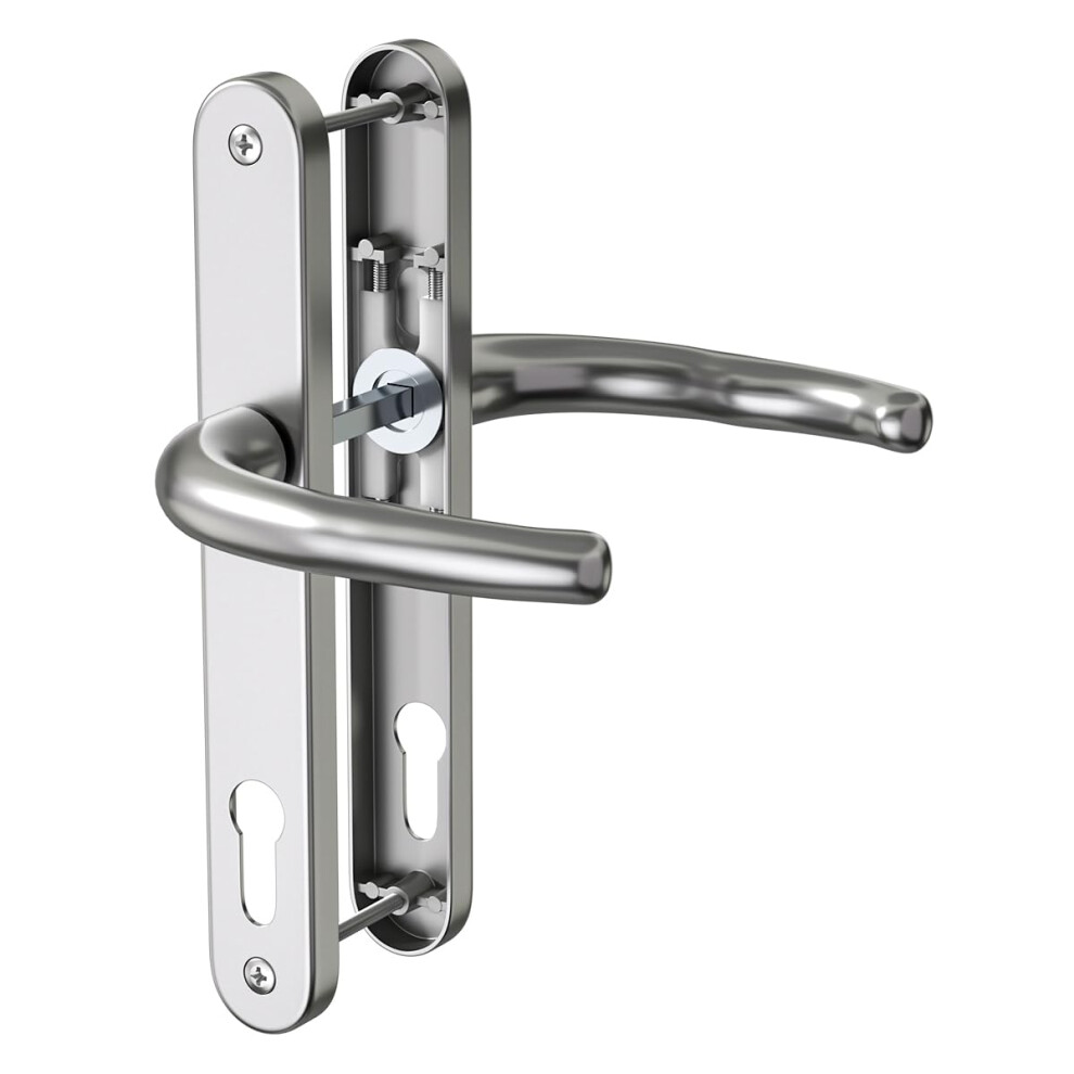 Bwintech 1 Set Satin Nickel Upvc Door Handle Set Stainless Steels 304, 92Mm Backset, 210Mm Screw Hole Distance, 243Mm Plate Length Front Door Handles 5051222365496