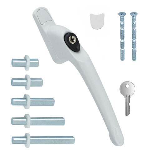 FixRello Universal Inline uPVC Window Handle ? Lockable, Ambidextrous, Multi-Spindle ? White with Black Button (2 Pack)