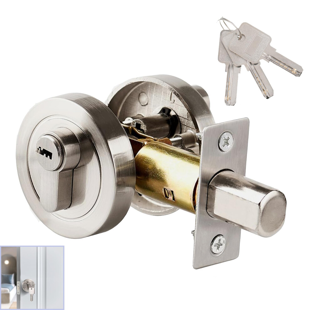 Zinc Alloy Single Cylinder Deadbolt, Round Deadbolt Lock For 35-50Mm Front Door, Entrance, Passage, Bedroom Doors (Silver) 5051222369012