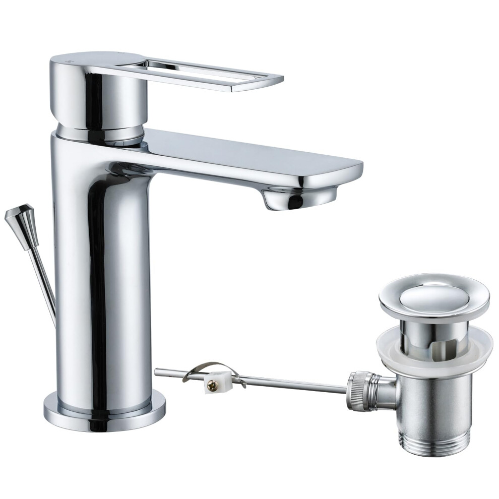 Basin Taps With Pop Up Waste, Modern Basin Mixer Tap Bathroom Sink Taps Mono Single Lever Bathroom Tap With Drain And Hot And Cold Supply Hoses 5051222365922