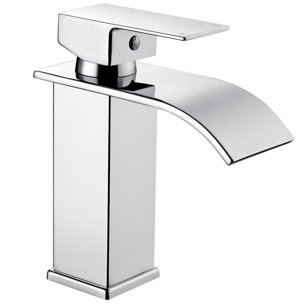 Peppermint Basin Taps Mixers Waterfall Bathroom Sink Mixer Tap Mono Square Stainless Steel Monobloc 1 Hole With G1/2'' Hoses Modern Cloakroom Taps 5051222367896