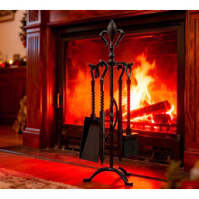 Kingson 5-Piece Cast Iron Fireplace Companion Set ? Black Finish ? Includes Poker, Tongs, Brush, Shovel & Stand ? Fireside Tool Set for Traditional