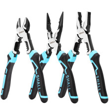 SHALL 3-Piece High Leverage Pliers Set, 8" Needle Nose, 8" Diagonal Cutting, 8" Linesman, Electrician Pliers Set with Wire Cutter Stripper and Crimper