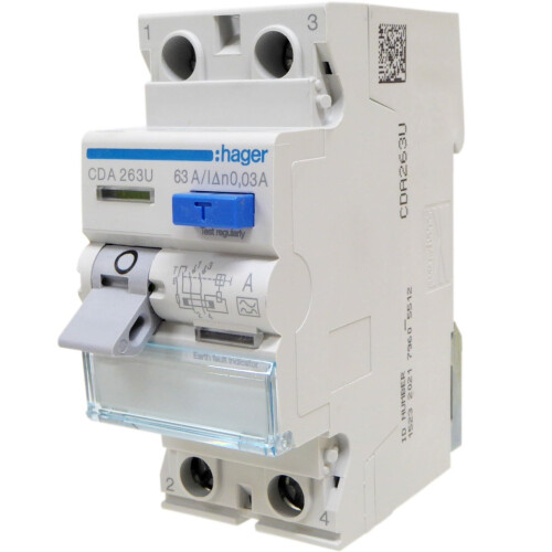 Hager CDA263U 63A RCD 2 Pole 30mA 1