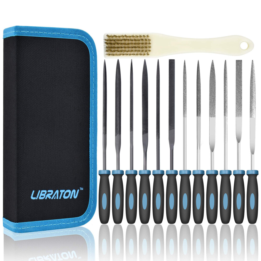 Libraton Needle Files Set 13Pcs With 6 Steel File, 6 Diamond File Set, Cleaning Brush & Carrying Case For Wood And Metal Work Diy Metal File 5051222371688