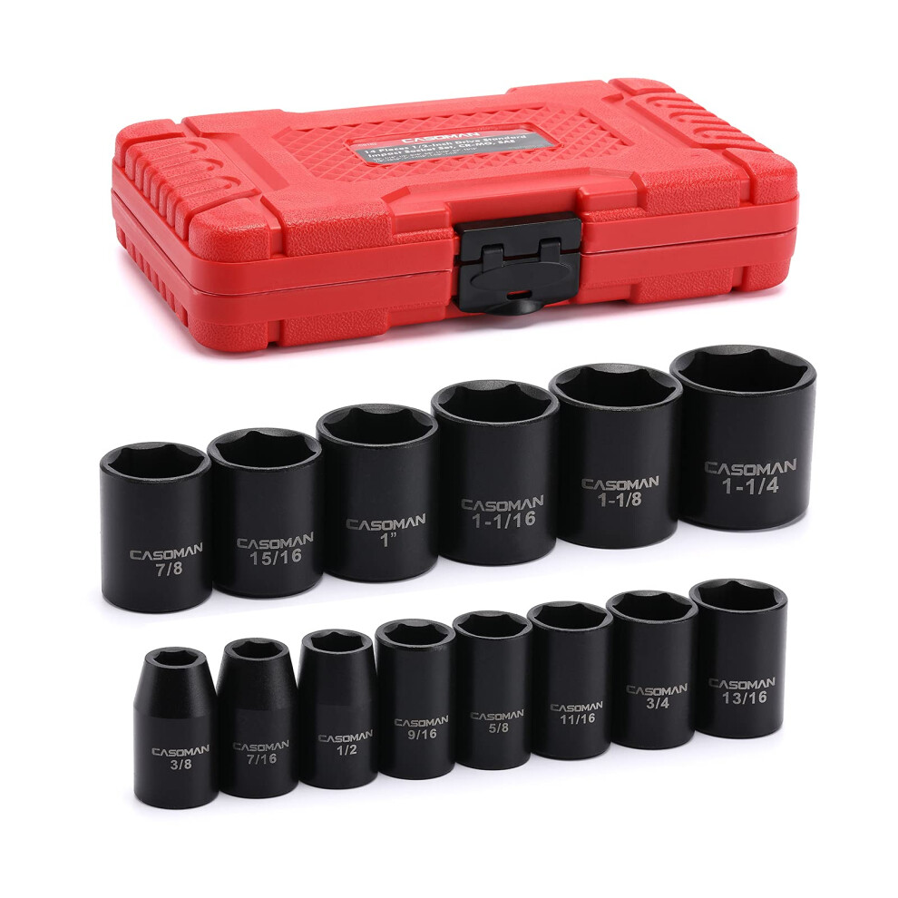 Photos - Other Hand Tools CASOMAN 14 Pieces 1/2-Inch Drive Shallow Impact Socket Set, 6-Point, SAE, 3/8" to 1-1/4"
