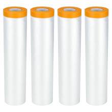 YOUNTHYE 4Roll Self Adhesive Dust Sheet Roll, 2.4x20M, Drop Film Masking Tape with Plastic Sheet, Plastic Decorating Sheets for Painting, Furniture