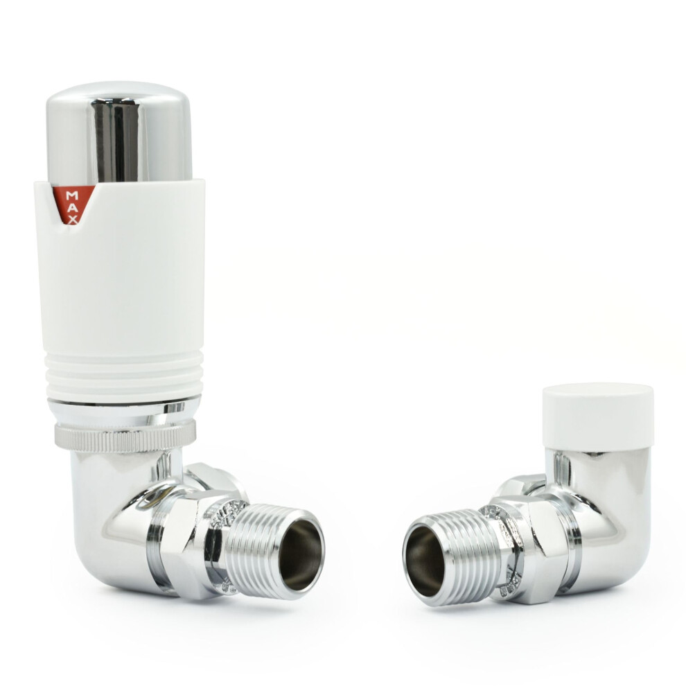 Photos - Radiator Hot Flow Chrome & White Estuary Corner TRV Thermostatic  Valve  Includes Corner TRV Body, Wheel Head, Lock Shi(Pair)