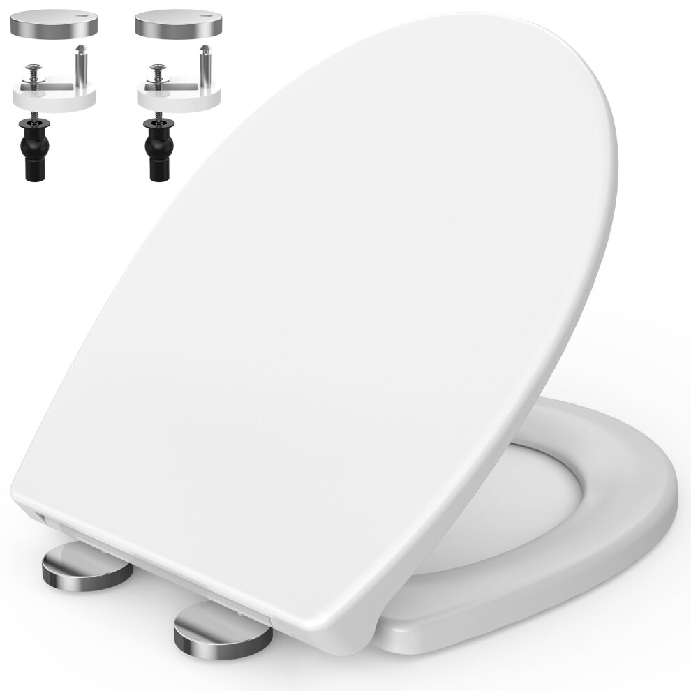 Surfou Toilet Seat Soft Close Universal Oval, Quick Release Button, Adjustable Hinges, Heavy-Duty Top Fixings, Supports Up To 150Kg, Easy Diy 5051222371947
