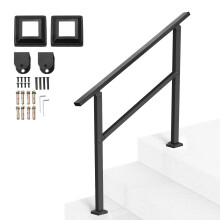 VEVOR Outdoor Handrails for Steps, 2-3 Step Stair Rail Kit, Black Square Tube with Horizontal Bar, Carbon Steel Support Rails for Seniors, Concrete &
