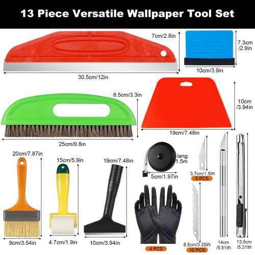 Ysimple 13PC Wallpaper Tools, Multi-Function Wallpaper Smoothing Tool with Wallpaper Paste Brush, Squeegee, Seam Roller, Trimming Tool, Wallpapering 1