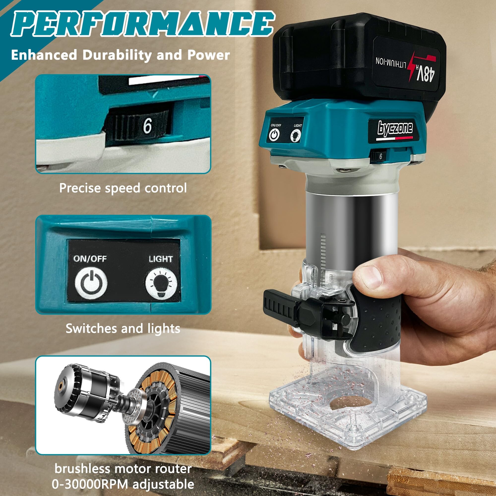 Pslm Router Cordless Wood Router Trimmer for Makita 18V Battery, 6 Variable Speeds ...