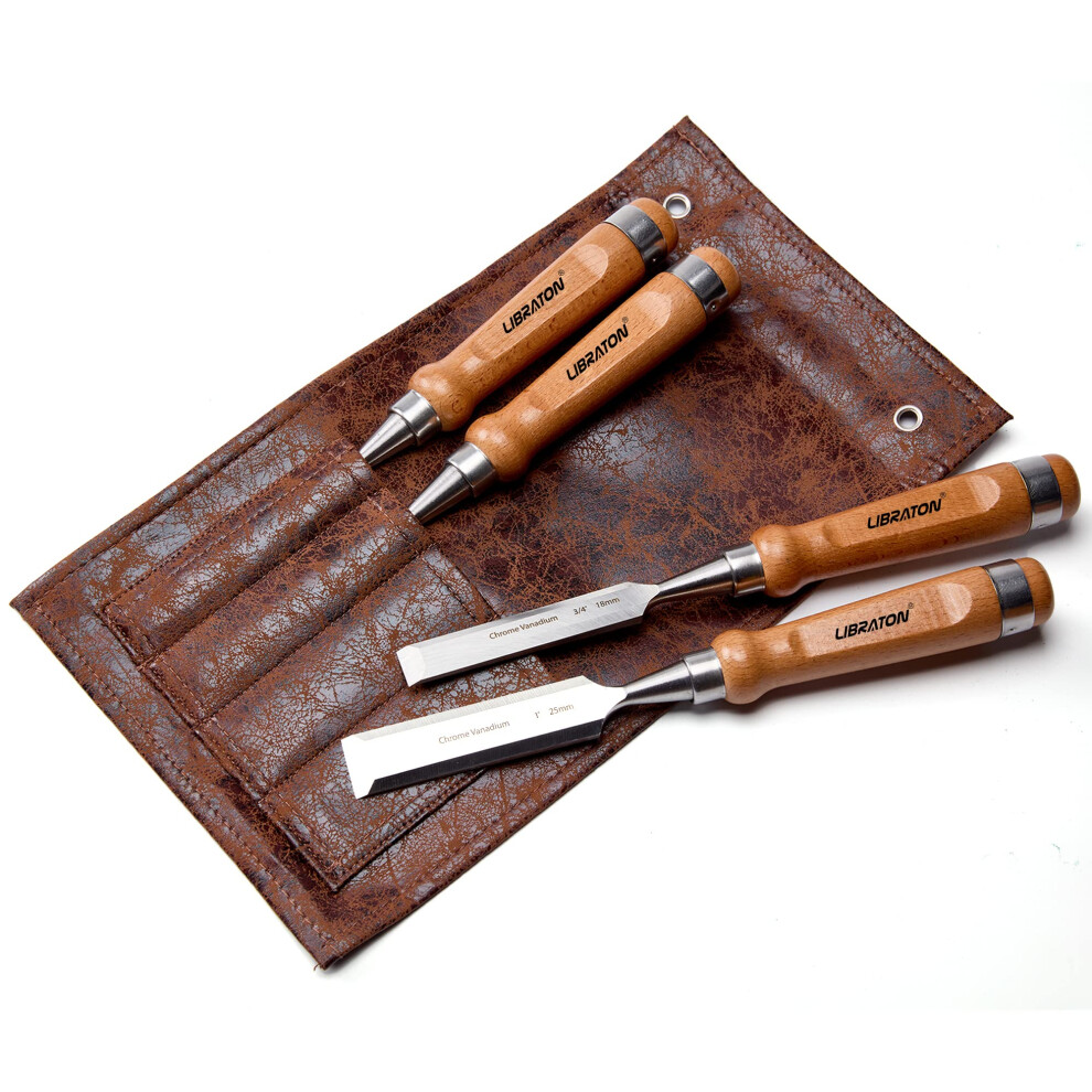 Libraton Wood Chisel Set - 4Pcs Professional Carpenter Chisels For Woodworking With Wooden Handle 5051222373651