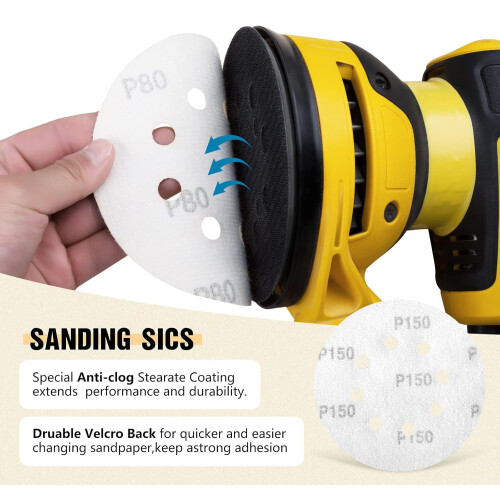 SATC Orbital Sander Discs 100PCS 125mm Sanding Discs Hook and Loop Mixed Grits 60 80 120 150 220 2