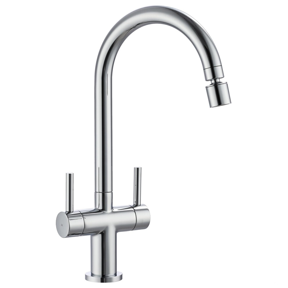 Peppermint Kitchen Mixer Taps 1 Hole Chrome Dual Lever Kitchen Tap With 2 Function Aerator High Arc Sink Mixer Tap Monobloc Brass Faucet 360 Swivel 5051222372425
