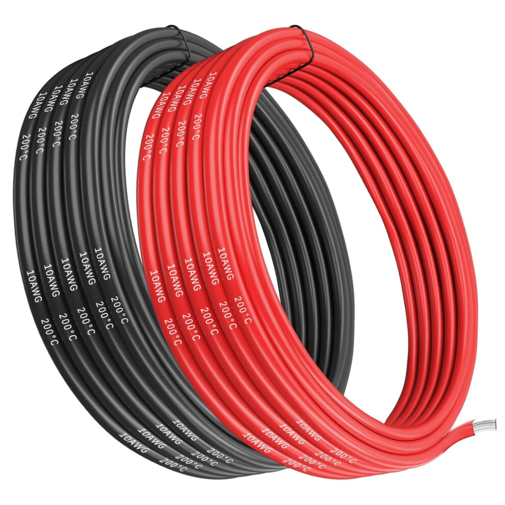 Gruiqrd 10 Gauge Silicone Wire, 10 Awg 5.26Mm? Electrical Cable 5M [2.5M Black And 2.5M Red], Flexible 1050 Strands 0.08 Mm Of Tinned Copper High 5051222373736