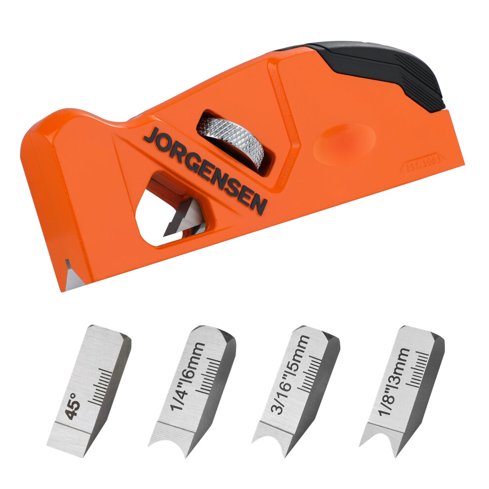 Jorgensen Chamfer Plane For Woodworking, Edge Corner Flattening Tool For Wood, 45? Hand Manual Planer With 4 Cutter Heads For Quick Wood Trimming 5051222375181
