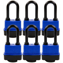 SEPOX? 6-Pack Set 44MM Weatherproof Outdoor Padlock Keyed Alike, Heavy Duty Steel Lock Body with Blue Cover Water Risistant, Long Shakle, 6 Locks with
