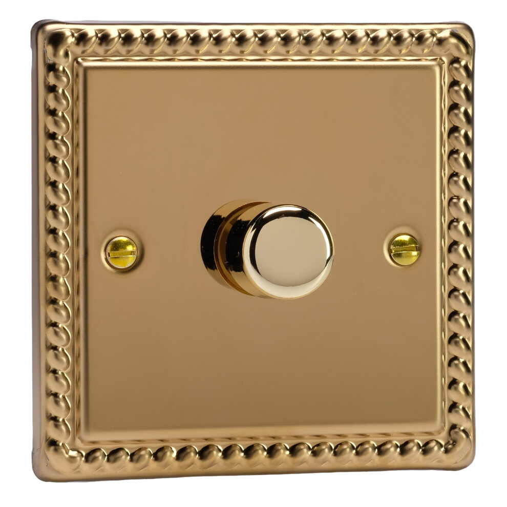 Hg3 Varilight V-Dim (Standard) Series 1 Gang (Single), 1 Or 2 Way, Push On/Off, 400 Watt Rotary Dimmer, Classic Georgian Polished Brass Coated Finish 5051222381007