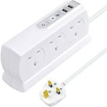 Masterplug Heavy Duty Six Socket Switched Surge Protected Extension Lead with 2 USB Ports, 2 Metre, White