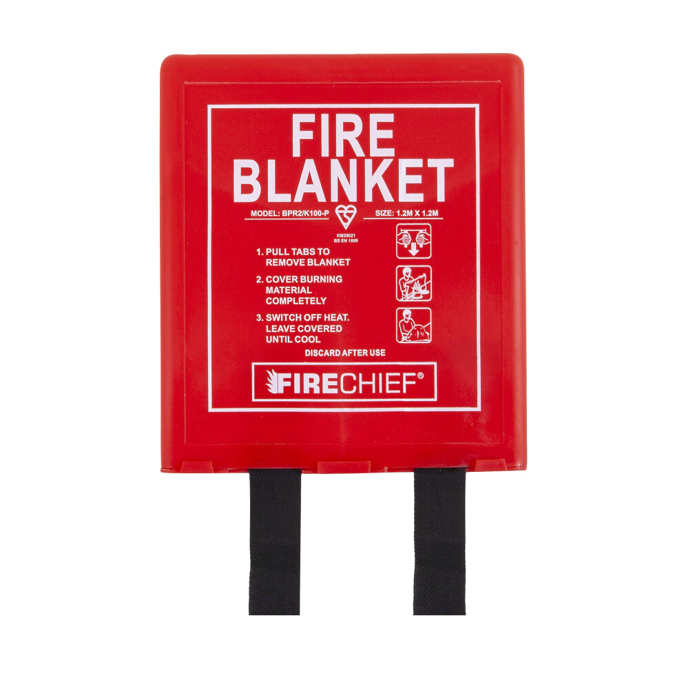 Firechief Premium Kitemarked Fire Blanket 1.2 M X 1.2 M, Rigid Case, Red - Fully Coated Fire Blanket For Home - Kitemark Certified To Bs En 1869 - 5051222385548