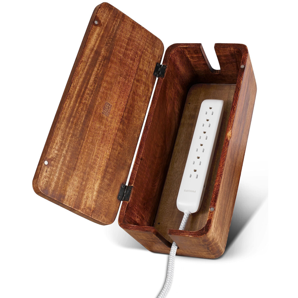 Luxe Designs Cable Management Box ? Large Extension Cable Box For Desk, Home Or Office ? Natural Mango Wood Cable Tidy Box To Hide Wires, Power 5051222384107