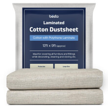 Pack of 2 Cotton Dust Sheets for Decorating, Waterproof 12ft x 9ft Dust Sheets Twill Laminated Polythene Backed Reusable Paint Sheets for Floor,