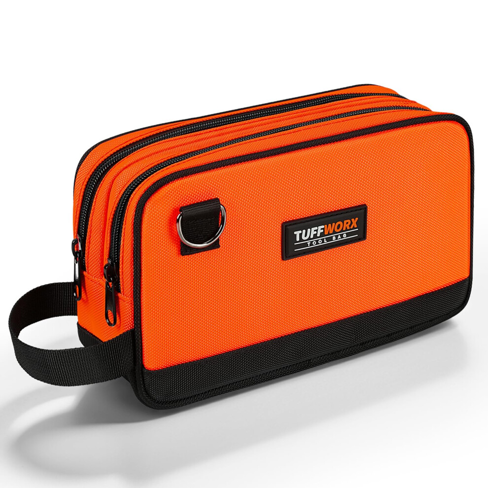 Tuffworx Small Tool Bag, Multipurpose Zippered Tool Pouch Bag With Dual Compartment, 26 X 8 X 16 Cm Portable Tool Storage Organizer, Orange 5051222382332
