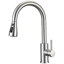 Peppermint Kitchen Tap with Pull Out Spray, Swivel Kitchen Sink Mixer Tap Brushed Nickel with Pull Down Sprayer 3 Modes, Single Lever High Arch
