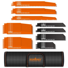 HORUSDY 34-Piece Reciprocating Saw Blades Set, Steel for Metal, Plastic, Wood, and Drywall. Includes HCS Wood Pruning and BIM Metal Blades, Organizer
