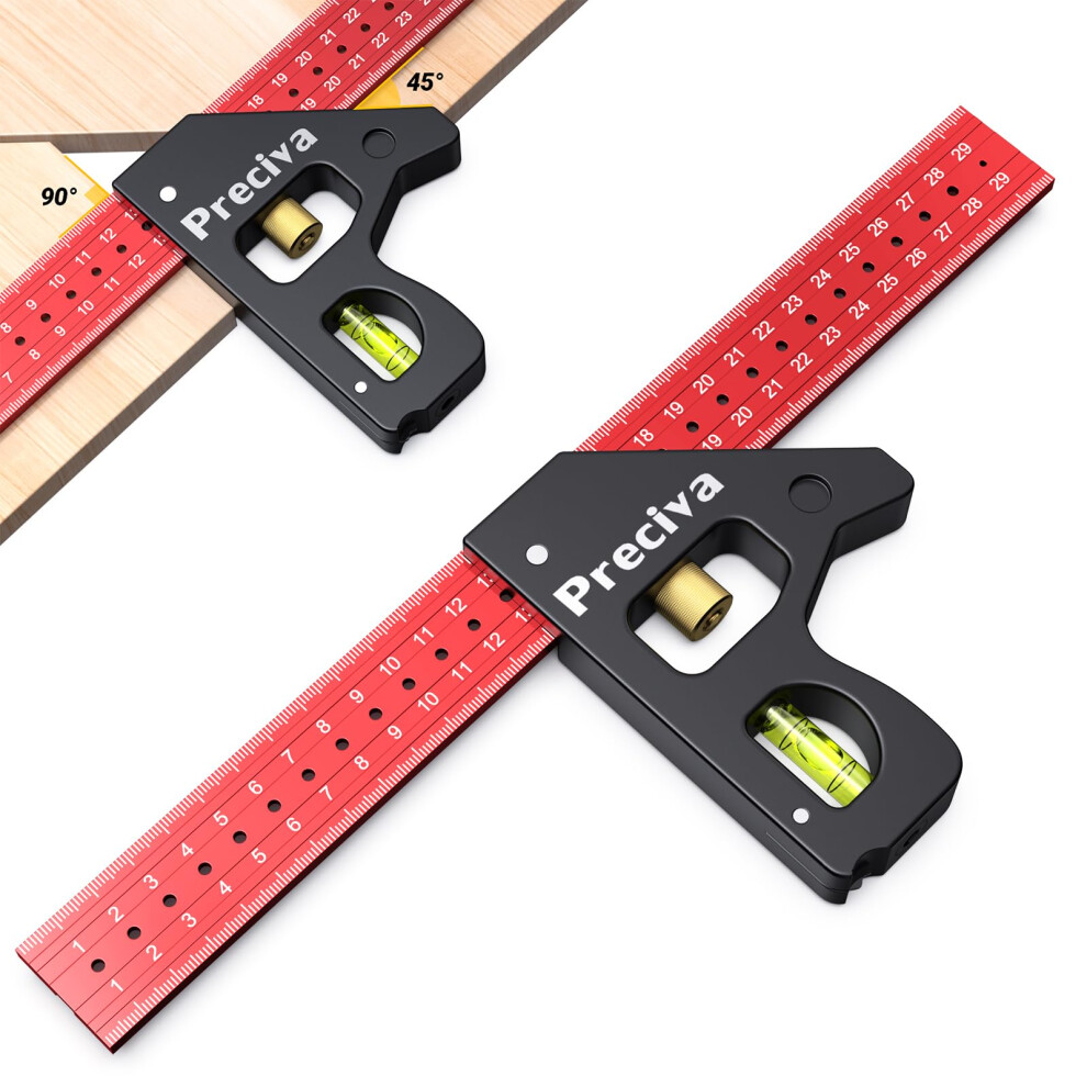Combination Set Square, Preciva Carpenter Engineer Marking Gauge 45/90 Degrees With Bubble Level, Adjustable Carpenters Square Woodworking Rule, 5051222387412