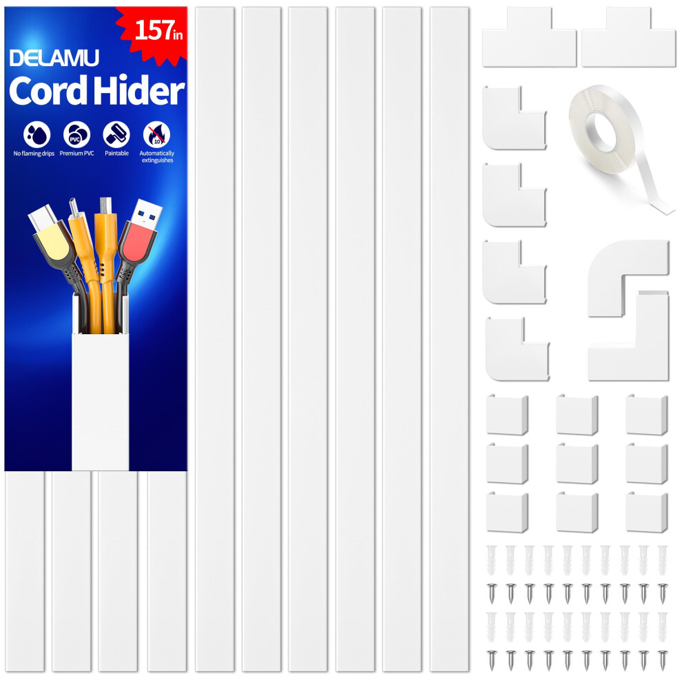 Delamu Electric Cable Trunking, 4M Cable Cover Wire Hiders For Wall, Self Adhesive Wire Trunking, Cable Management To Hide 3-4 Power Cords In Home 5051222389645