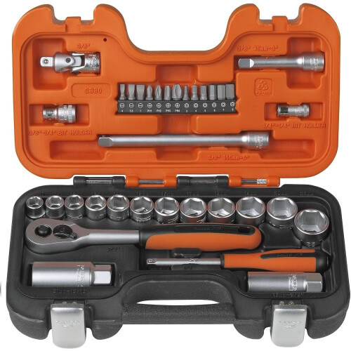 Bahco Bahco S330 Socket Set 34 Piece 1/4 and 3/8 Square Drive