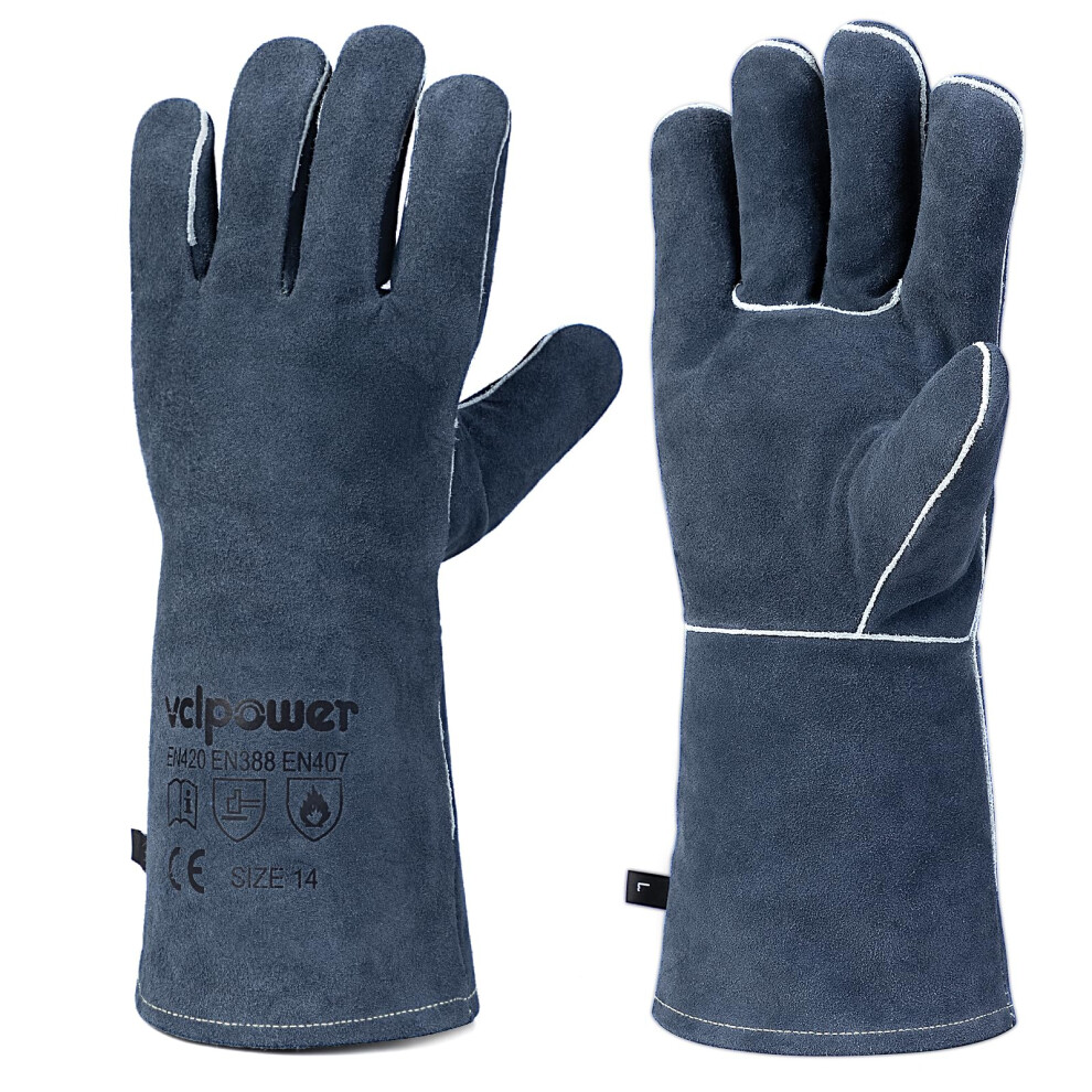 Vclpower Fireplace Welding Gloves Fire Heat Resistant: 14In Fireproof Leather For Fireplace Fire Pit Wood Stove Campfire Furnace Bbq Baking,Grill Oven 5051222387467