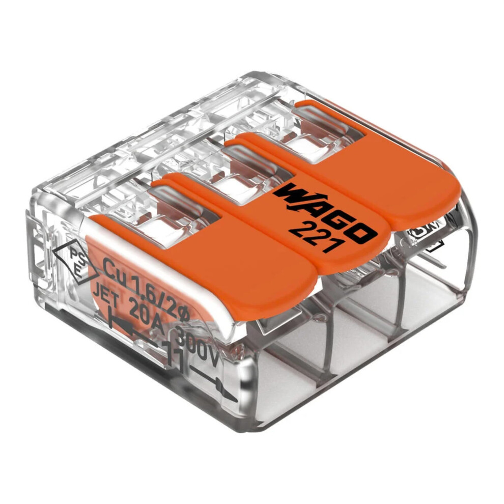 Wago 221-413 Splicing Connector 3 Conductors 0.14-4 Mm?. Compact Design With Lever, Pack Of 50 5051222395486