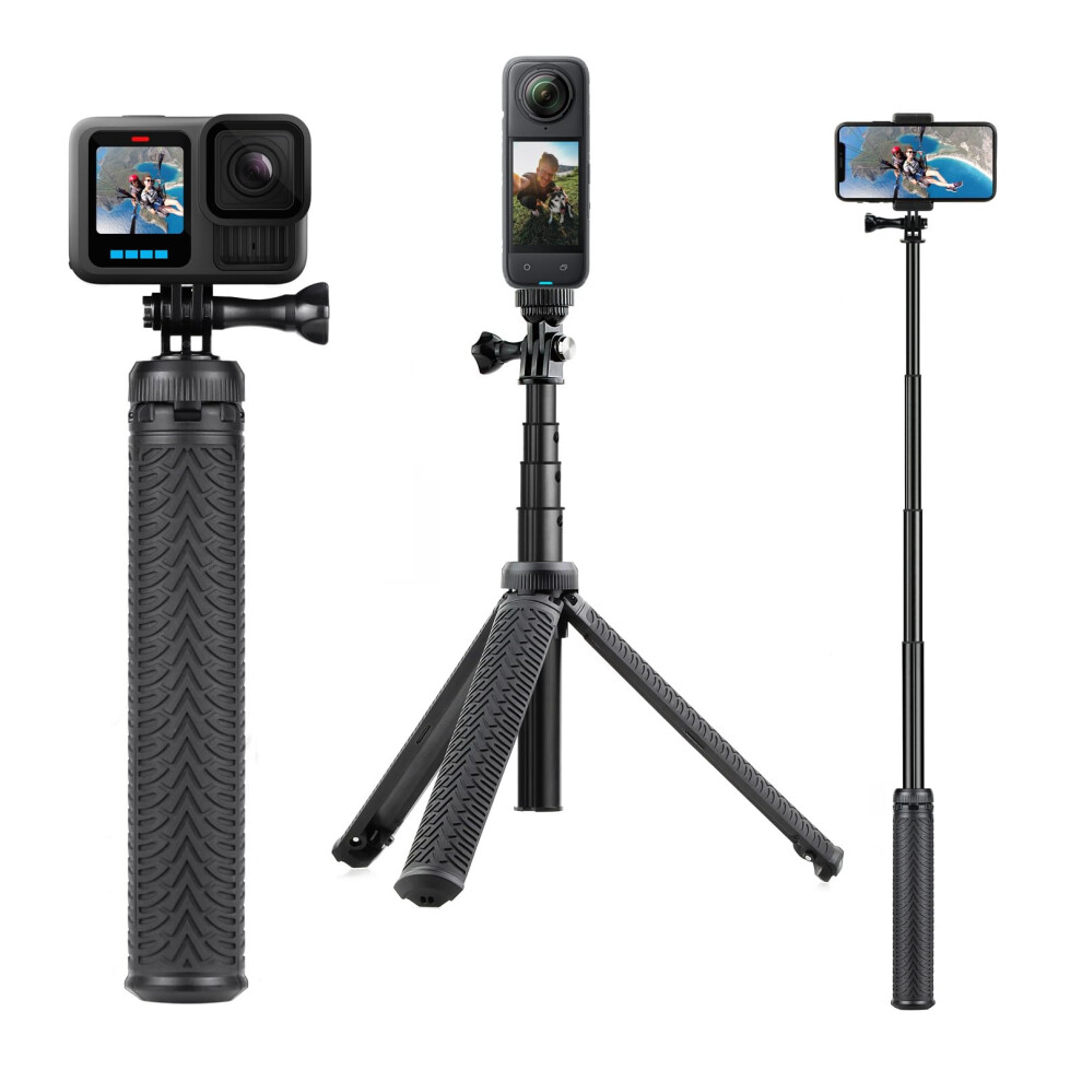 Soonsun 3In1 Aluminum Waterproof Selfie Stick For Gopro Hero 13 12 11 10 9 8 7 6 5 4, Fusion, Max, Session, Insta360, Akaso, Sjcam, Osmo Action Camera 5051222399415