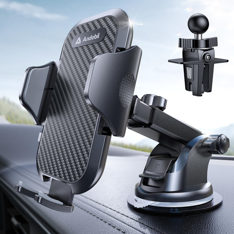 Andobil Car Phone Holder, 2025 Military-Grade 85Lbs Strongest Suction Phone Holders For Your Car Dashboard/Windshield/Vent Easy Clamp Cellphone Holder 5051222399392