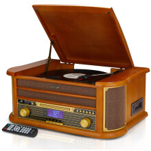 Denver 9-in-1 Retro Vintage DAB Bluetooth Wooden Radio Record Player With Speakers ? DAB+ Radio, FM, Record Player, Cassette & CD Player, AUX IN, MP3