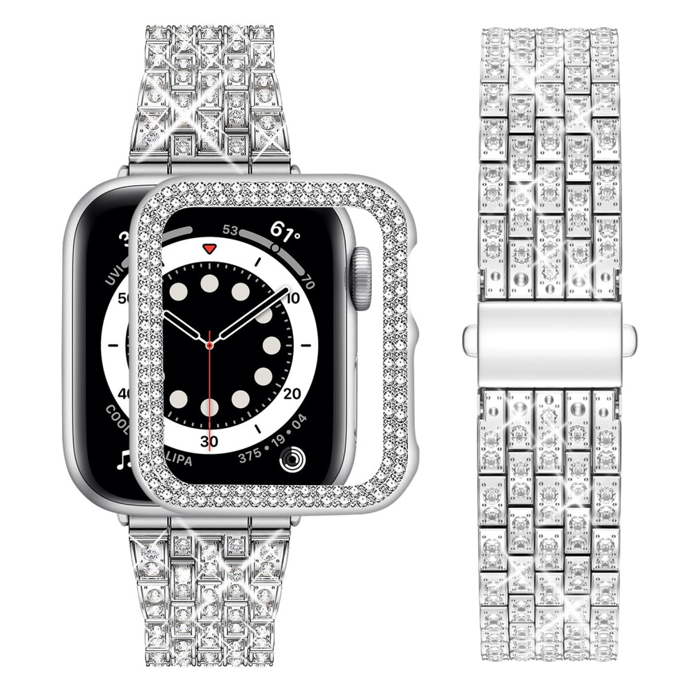 Wutwuk Compatible Bling Apple Watch Straps 40Mm With Bling Case, Sparkling Metal Woman Iwatch Straps, Bling Strap Diamond Rhinestone Wristband Silver 5051222399118