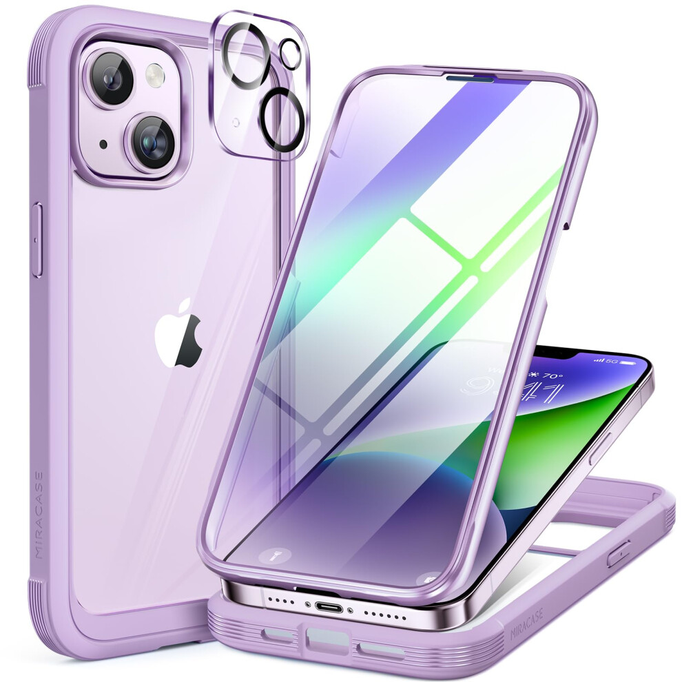 Miracase Compatible With Iphone 14 Case 6.1 Inch, [Built-In Glass Screen Protector + Camera Lens Protector] Full Body Rubber Bumper Clear Back Case 5051222399224
